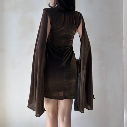High Waist Velvet Cloak Sleeve Mini Dress | Women's Vintage Party Dress